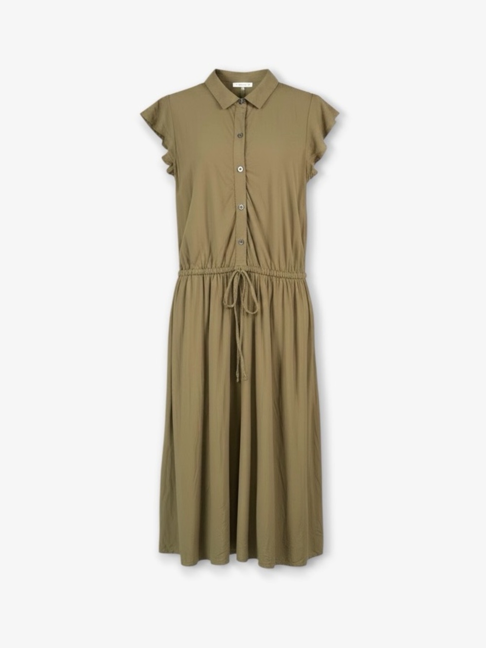 GAP Perfect Flutter‎ Sleeve Midi Shirt Dress S Petite Olive Green Casual